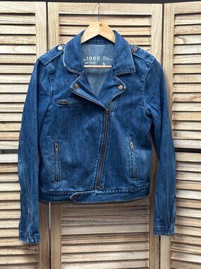 Gap 1969 Denim Asymmetric Biker Moto Jacket Yosemite – Size Small